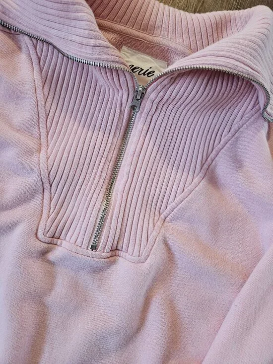 Aerie Pink Quarter Zip Pullover Sweatshirt Ribbed Collar Size S/P - Picture 3 of 5